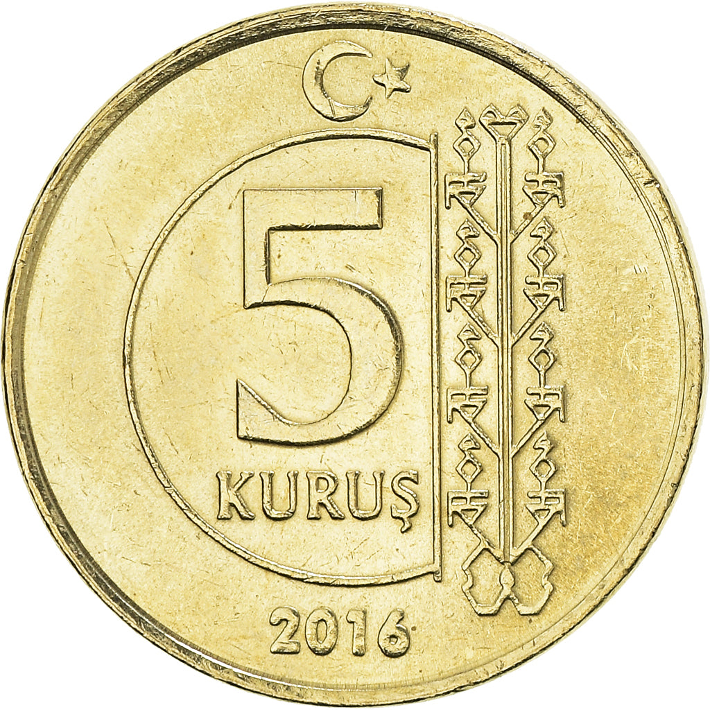 Moneta, Turchia, 5 Kurus, 2016, SPL, Ottone, KM:1240
