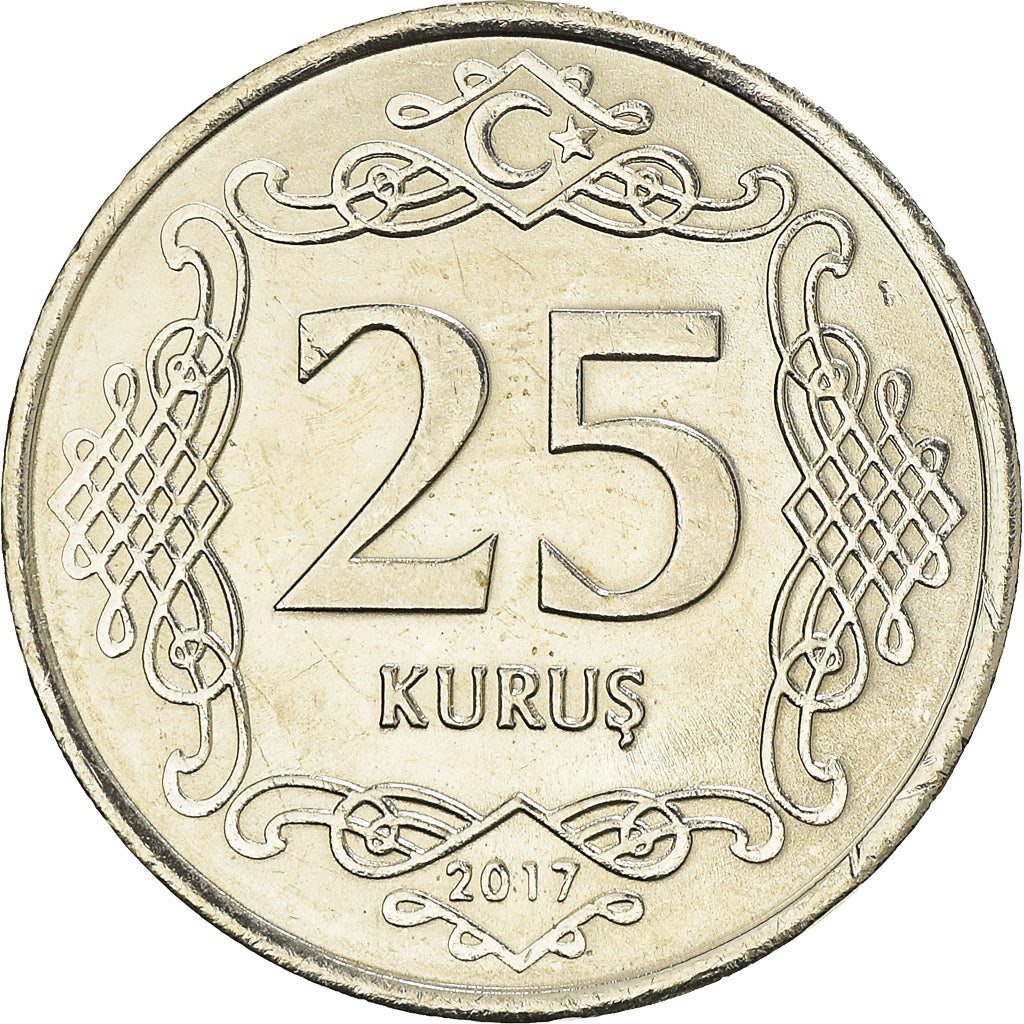 Coin, Turkey, 25 Kurus, 2017, MS(63), Copper-nickel, KM:1242