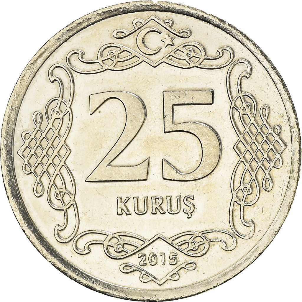 Munten, Turkije, 25 Kurus, 2015, UNC-, Cupro-nikkel, KM:1242