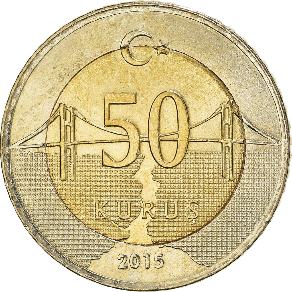 Coin, Turkey, 50 Kurus, 2015, MS(63), Bi-Metallic, KM:1243