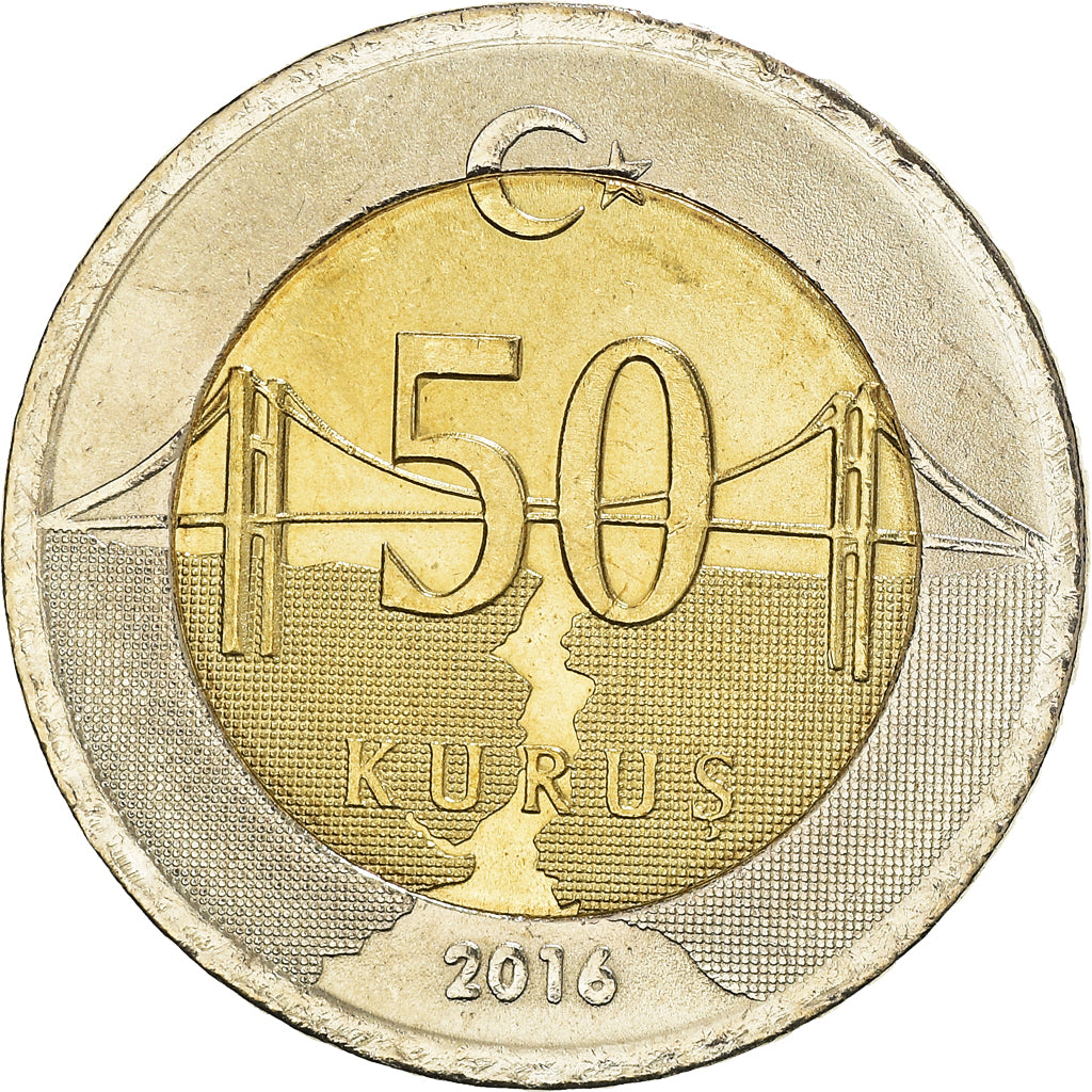 Münze, Türkei, 50 Kurus, 2016, UNZ, Bi-Metallic, KM:1243