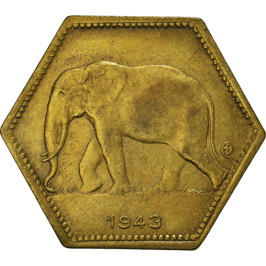 Münze, Belgisch-Kongo, 2 Francs, 1943, Philadelphia, SS, Messing, KM:25