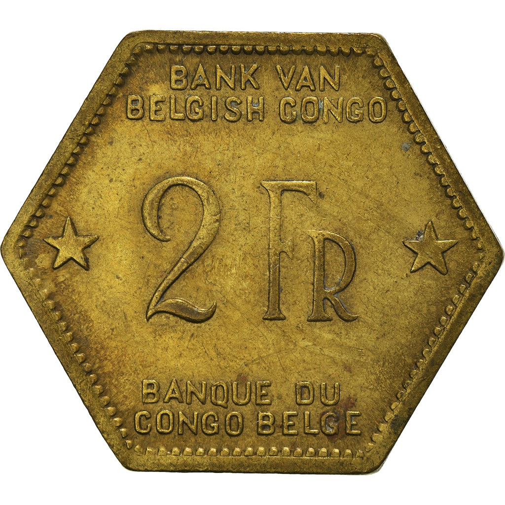 Münze, Belgisch-Kongo, 2 Francs, 1943, Philadelphia, SS, Messing, KM:25