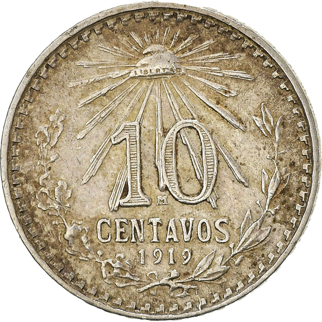 Coin, Mexico, 10 Centavos, 1919, Mexico City, EF(40-45), Silver, KM:429
