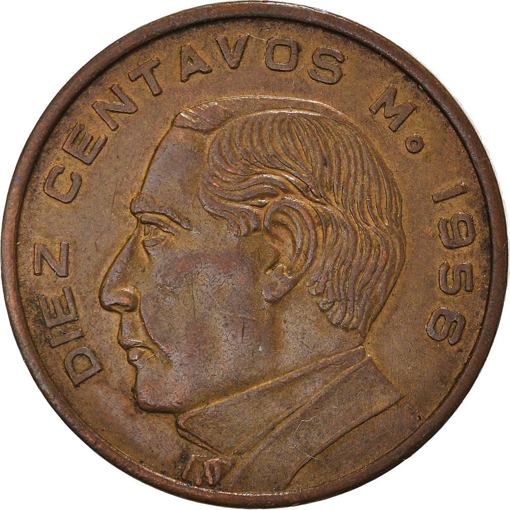 Coin, Mexico, 10 Centavos, 1956, Mexico City, EF(40-45), Bronze, KM:433