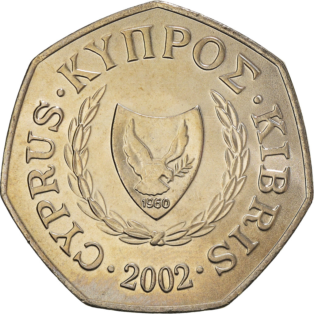 Coin, Cyprus, 50 Cents, 2002, MS(63), Copper-nickel, KM:66