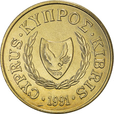 Coin, Cyprus, 20 Cents, 1991, MS(63), Nickel-brass, KM:62.2