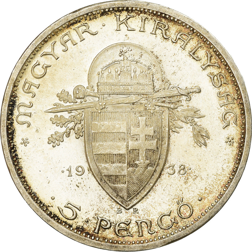 Coin, Hungary, 5 Pengö, 1938, AU(55-58), Silver, KM:516