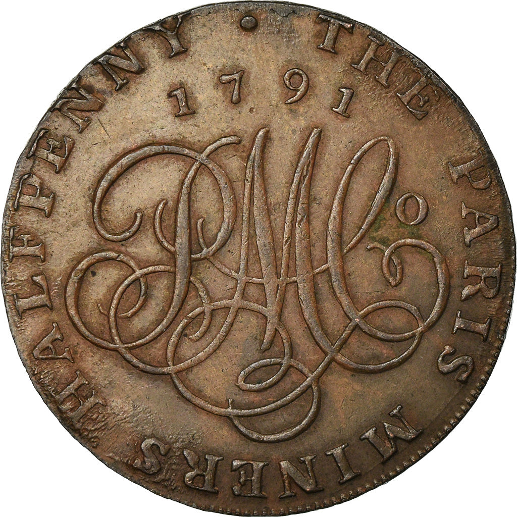 United Kingdom , Halfpenny Token, Paris Miners, 1791, AU(50-53), Copper