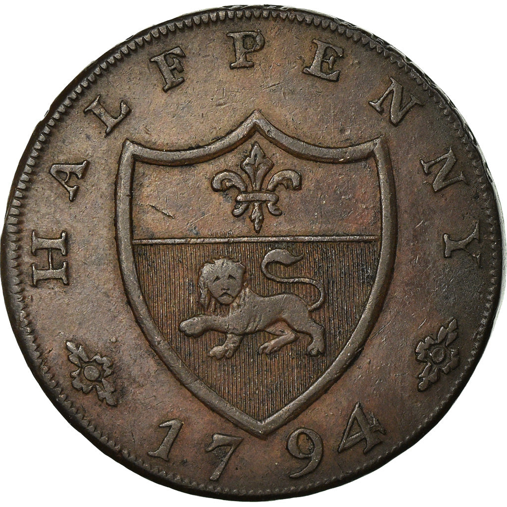Moneda, Gran Bretaña, Lancashire, Halfpenny Token, 1794, Lancaster, BC+, Cobre