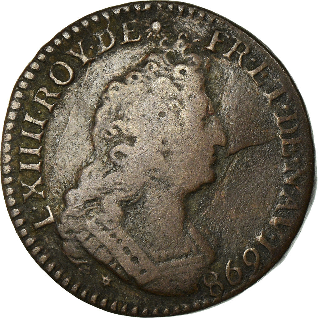 Monnaie, France, Louis XIV, Liard de France au buste âgé, troisième type