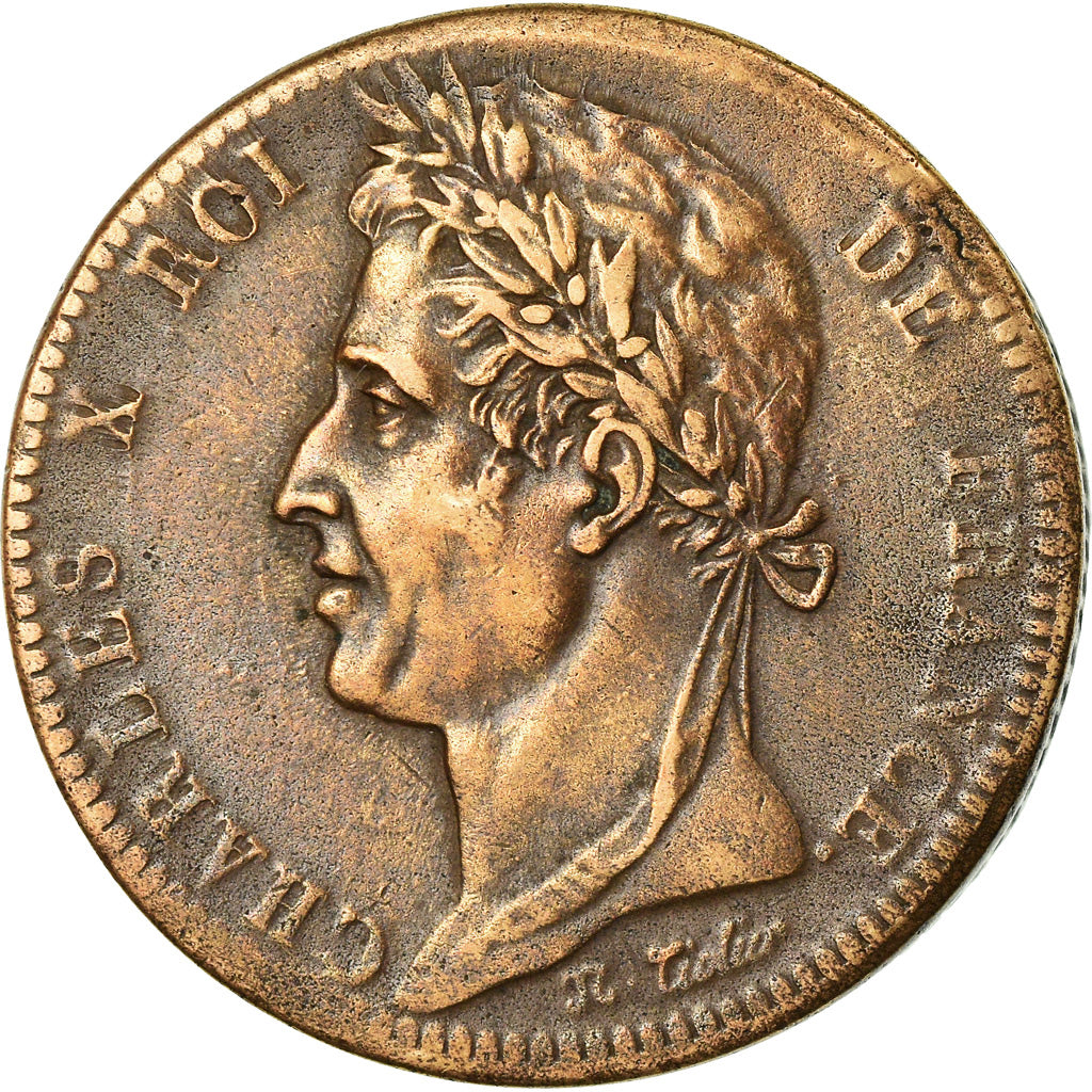 Coin, FRENCH COLONIES, Charles X, 10 Centimes, 1827, La Rochelle, VF(30-35)