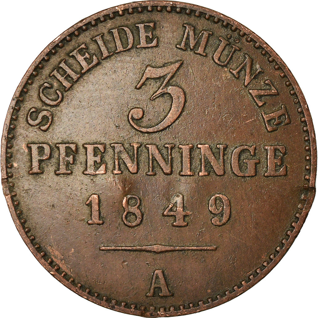 Münze, Deutsch Staaten, PRUSSIA, Friedrich Wilhelm IV, 3 Pfennig, 1849, Berlin