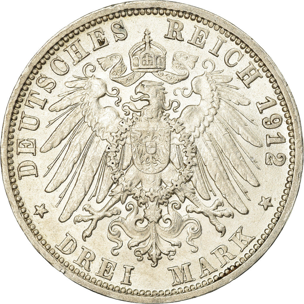 Munten, Duitse staten, WURTTEMBERG, Wilhelm II, 3 Mark, 1912, Freudenstadt, ZF+