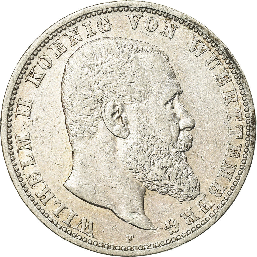 Münze, Deutsch Staaten, WURTTEMBERG, Wilhelm II, 5 Mark, 1907, Freudenstadt