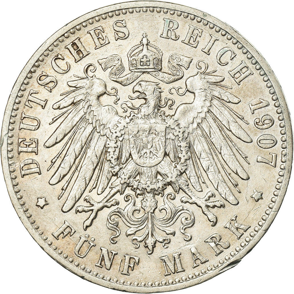 Münze, Deutsch Staaten, WURTTEMBERG, Wilhelm II, 5 Mark, 1907, Freudenstadt