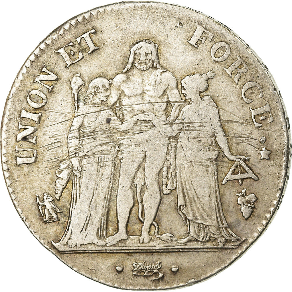 Coin, France, Union et Force, 5 Francs, AN 8, Perpignan, VF(30-35), Silver