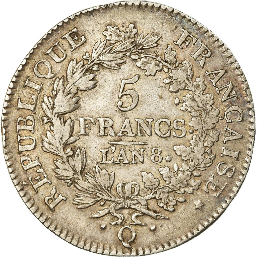 Coin, France, Union et Force, 5 Francs, AN 8, Perpignan, VF(30-35), Silver