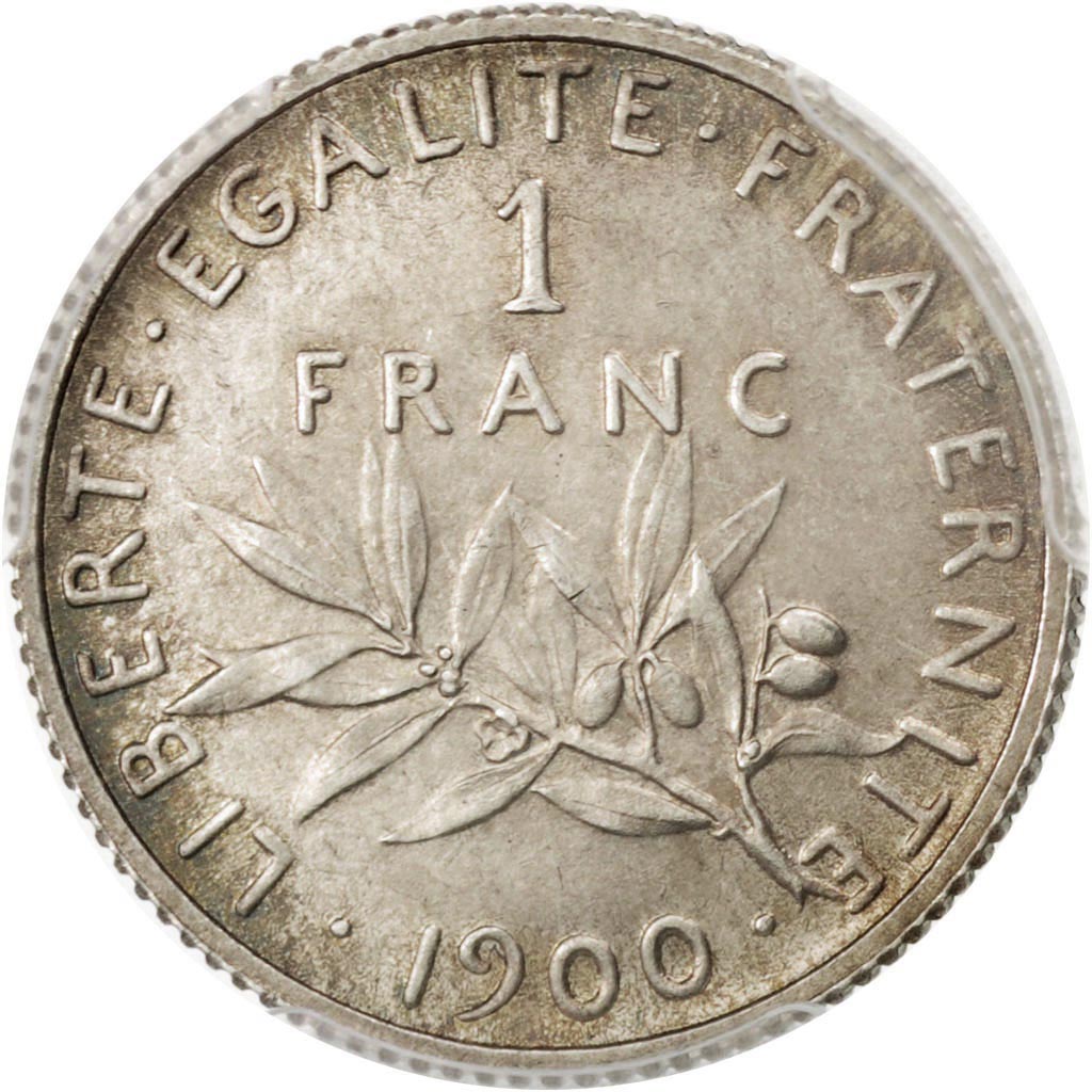FRANCE, Semeuse, Franc, 1900, Paris, KM #844.1, graded, PCGS, MS(64), Silver,...