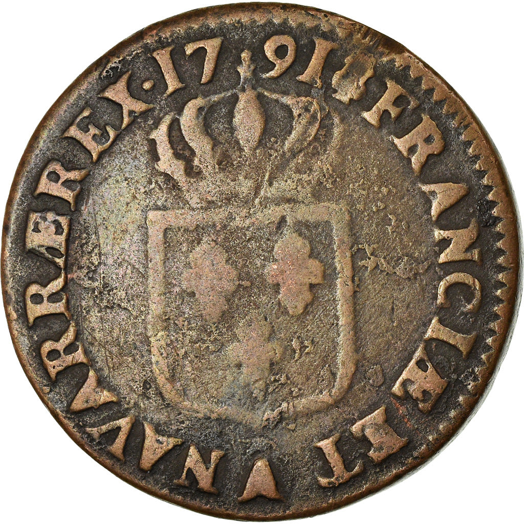 Münze, Frankreich, Louis XVI, Sol ou sou, Sol, 1791, Paris, SGE+, Kupfer