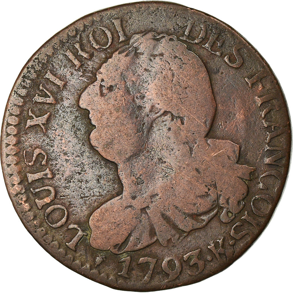 Coin, France, 6 deniers françois, 6 Deniers, 1793, Bordeaux, VF(20-25), Bronze