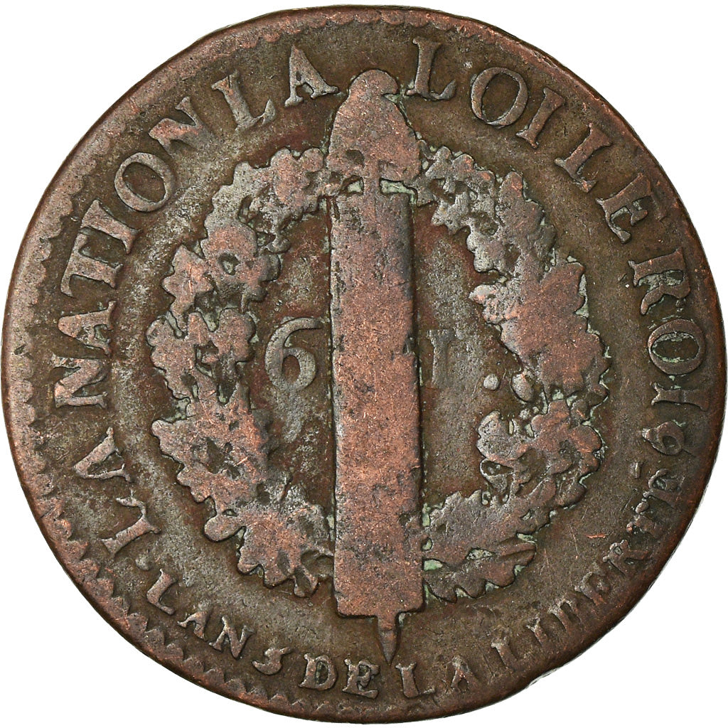 Coin, France, 6 deniers françois, 6 Deniers, 1793, Bordeaux, VF(20-25), Bronze