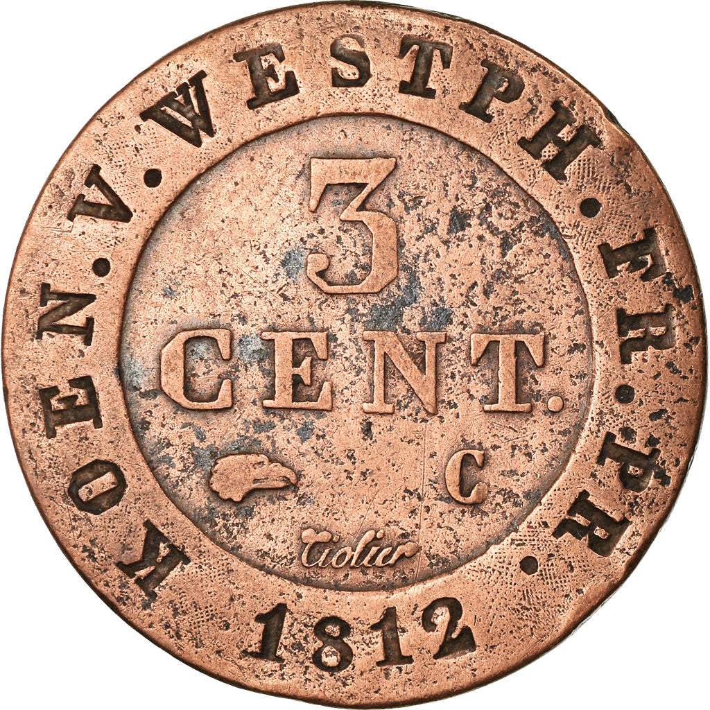Coin, German States, WESTPHALIA, Jerome, 3 Centimes, 1812, VF(20-25), Copper