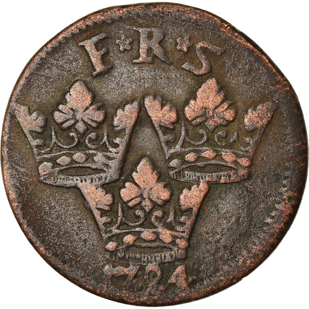 Coin, Sweden, Frederick I, Ore, K.M., 1724, VF(20-25), Copper, KM:383.1