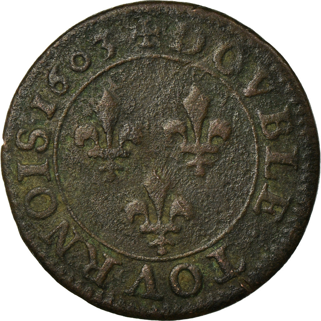 Monnaie, France, Henri IV, Double Tournois, 1603, Paris, TB+, Cuivre, CGKL:222
