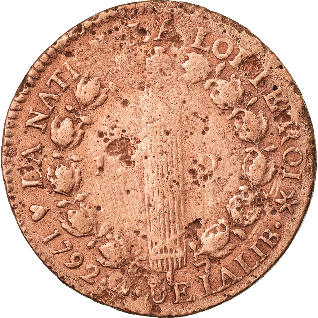 Coin, France, 12 deniers français, 12 Deniers, 1792, Strasbourg, F(12-15)
