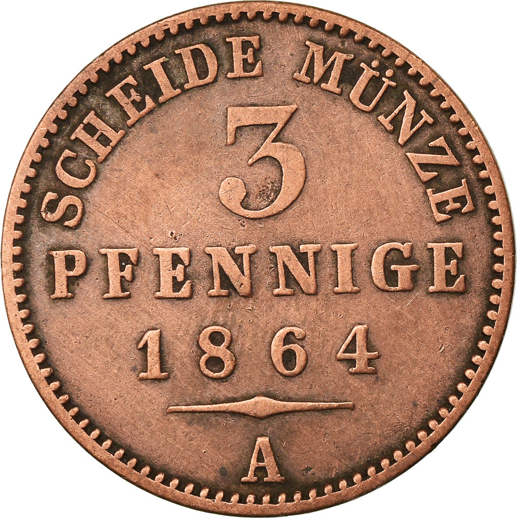 Moneta, Stati tedeschi, PRUSSIA, Wilhelm I, 3 Pfennig, 1864, Berlin, MB+, Rame