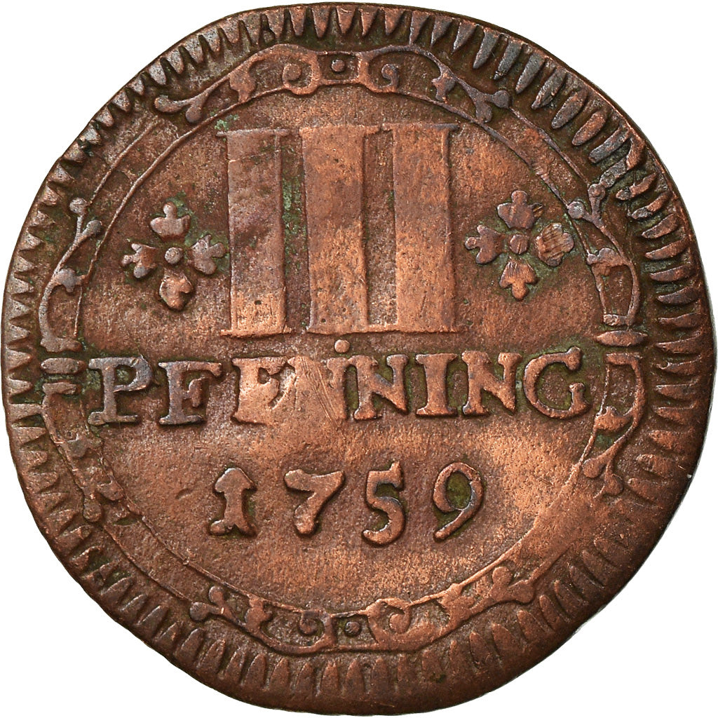 Coin, German States, MUNSTER, 3 Pfenning, 1759, VF(20-25), Copper, KM:430