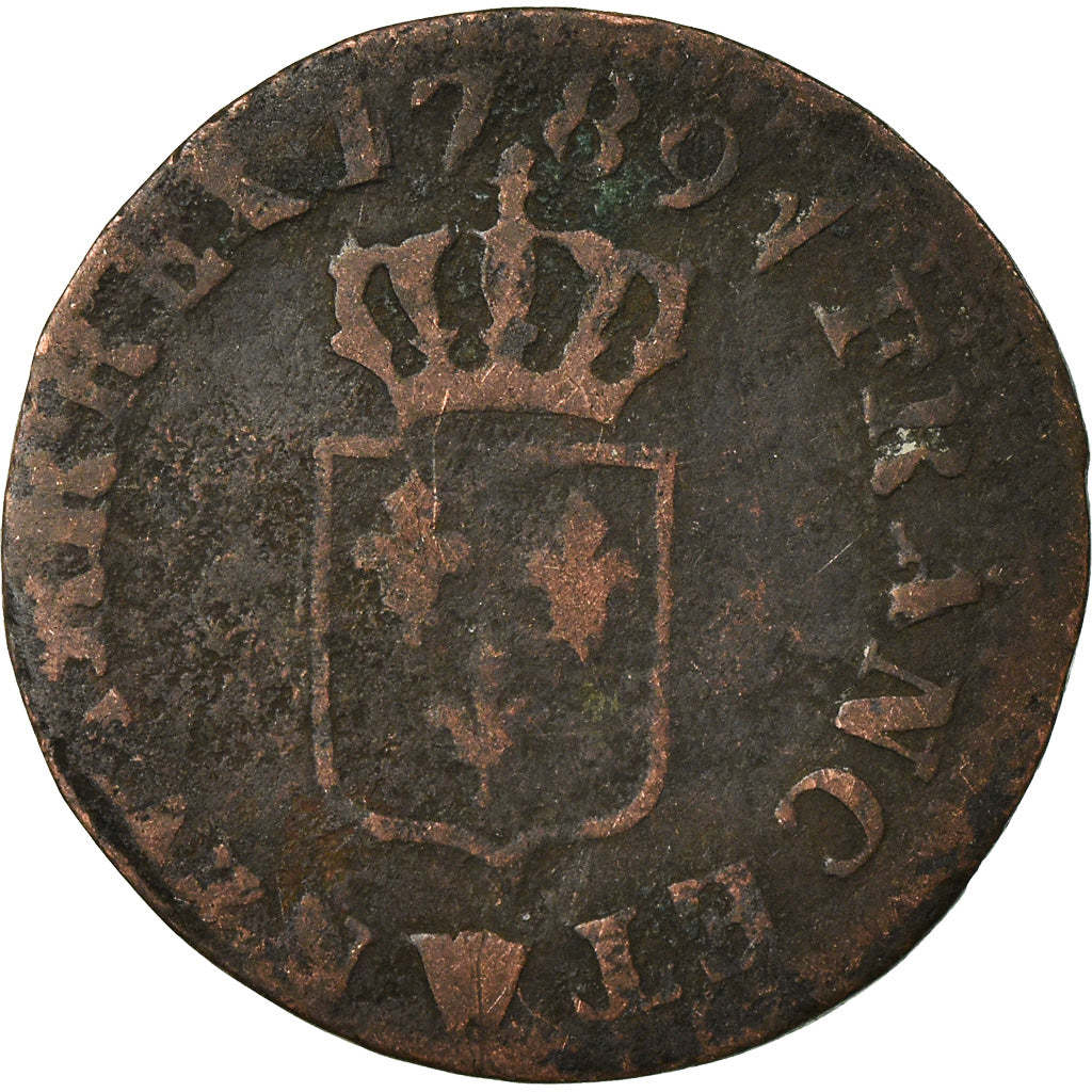 Moeda, França, Louis XVI, Liard, Liard, 1789, Lille, VF(20-25), Cobre