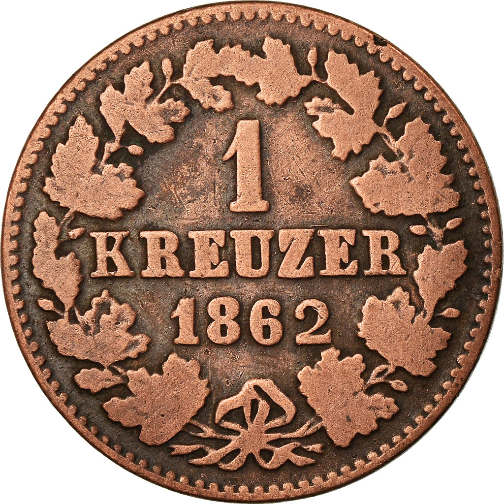 Coin, German States, NASSAU, Adolph, Kreuzer, 1862, Wiesbaden, EF(40-45)
