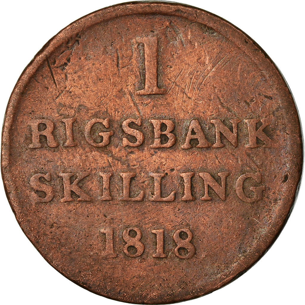 Münze, Dänemark, Frederik VI, Rigsbankskilling, 1818, SGE+, Kupfer, KM:688