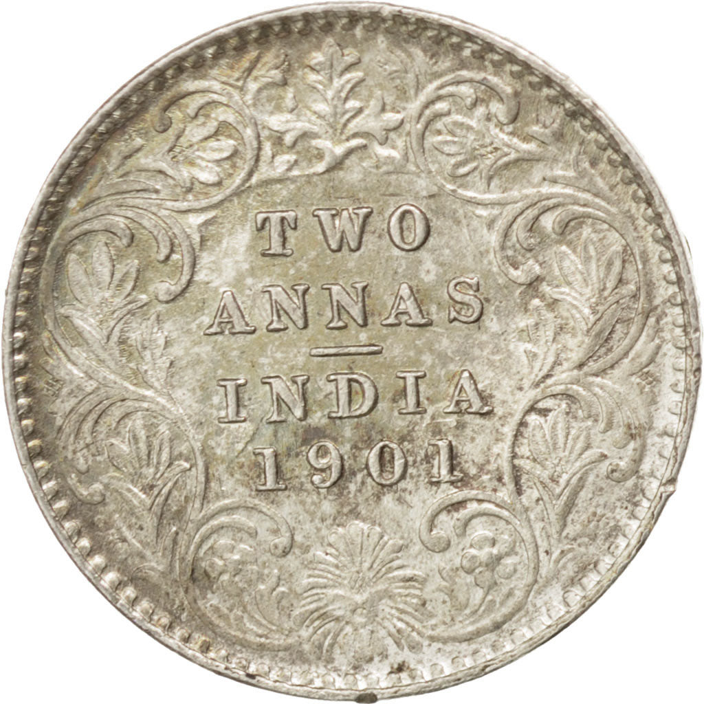 Coin, INDIA-BRITISH, Victoria, 2 Annas, 1901, AU(55-58), Silver, KM:488