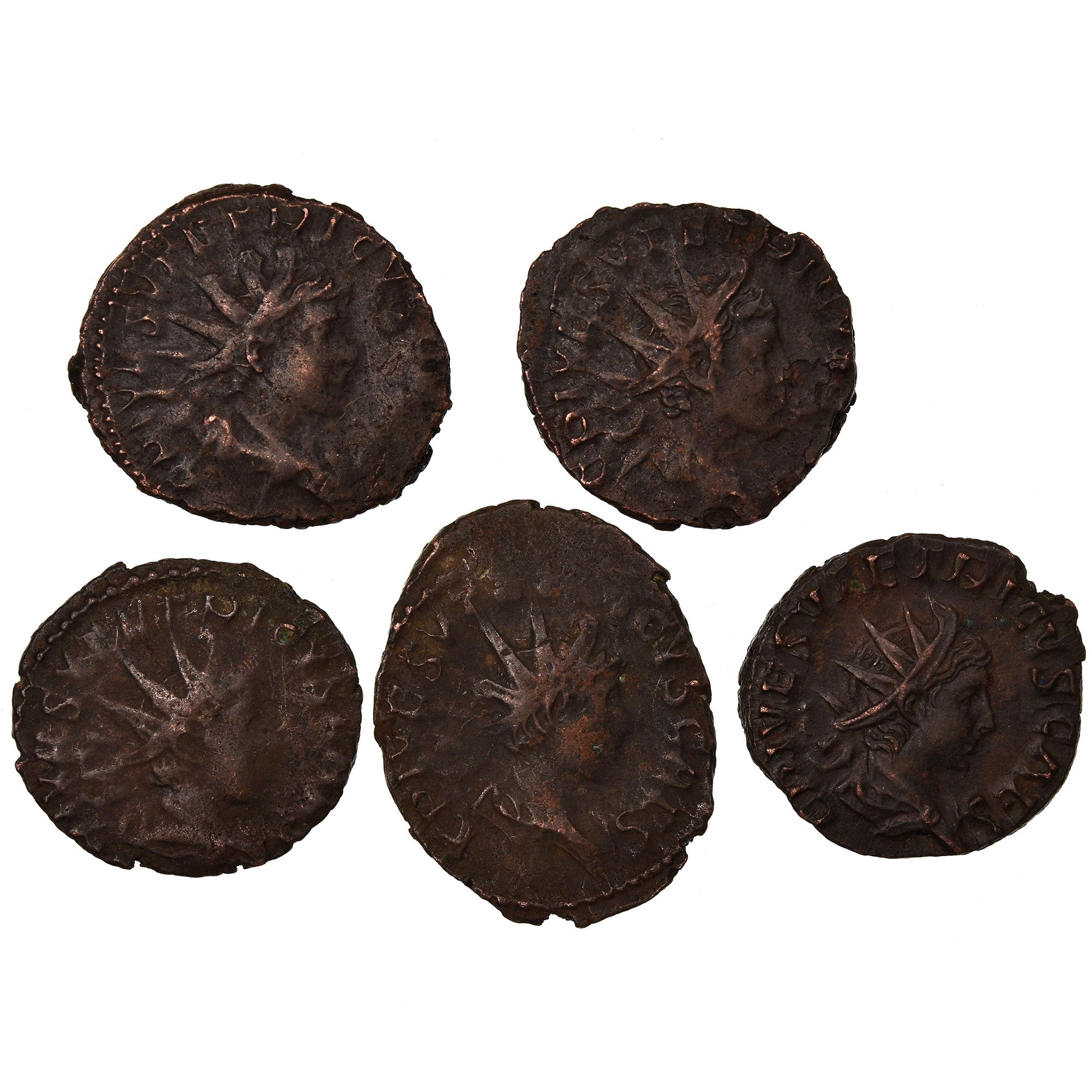 Moneta, Tetricus II, Antoninianus, Trier or Cologne, Lot de 5, BB, Biglione