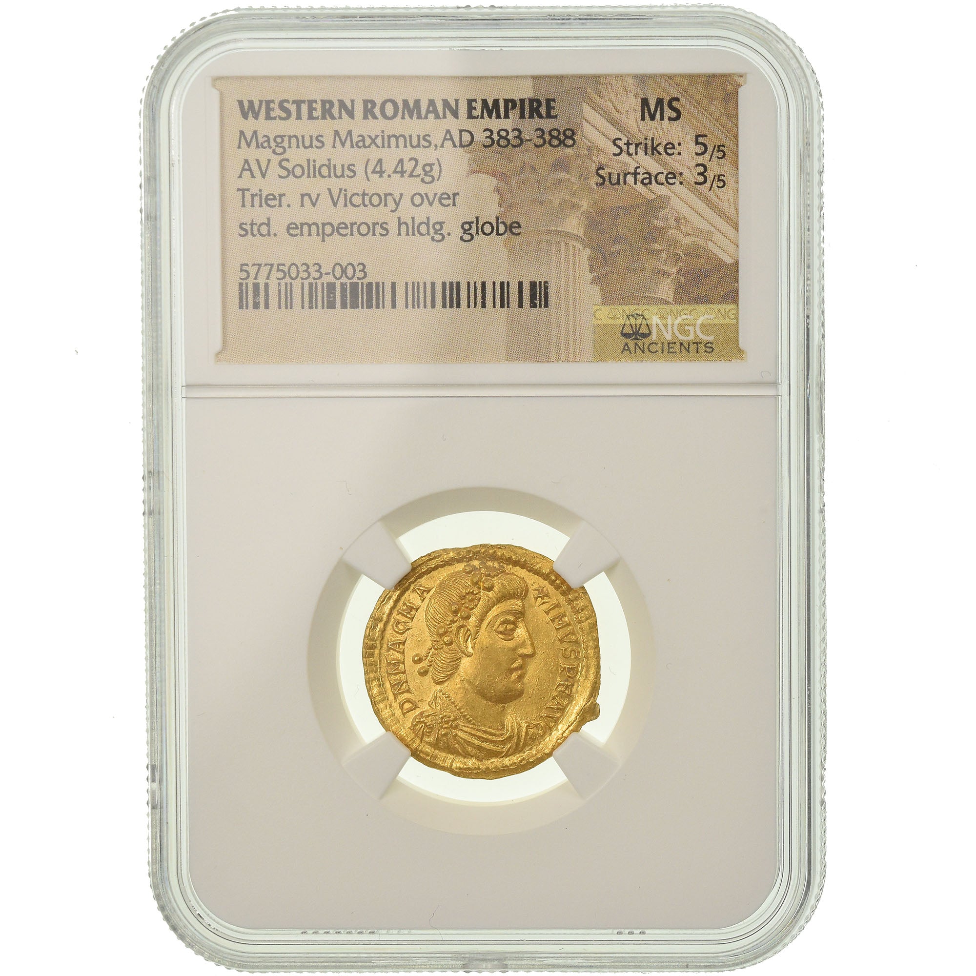 Coin, Magnus Maximus, Solidus, 383-388 AD, Trier, Very rare, graded, NGC, MS