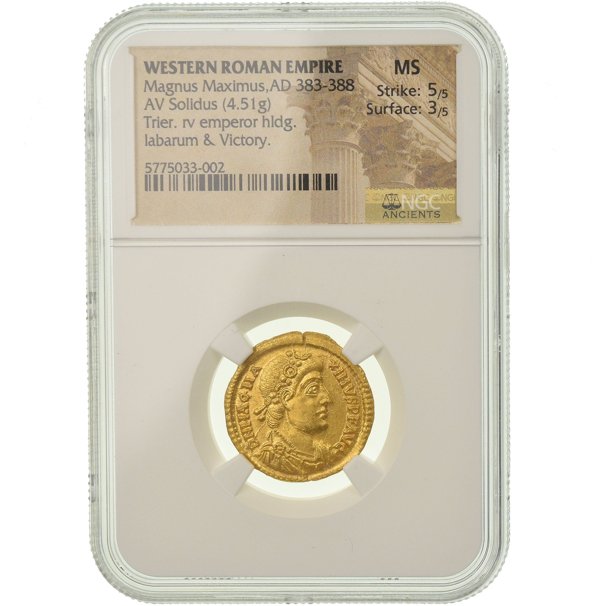 Coin, Magnus Maximus, Solidus, 383-388 AD, Trier, Very rare, graded, NGC, MS
