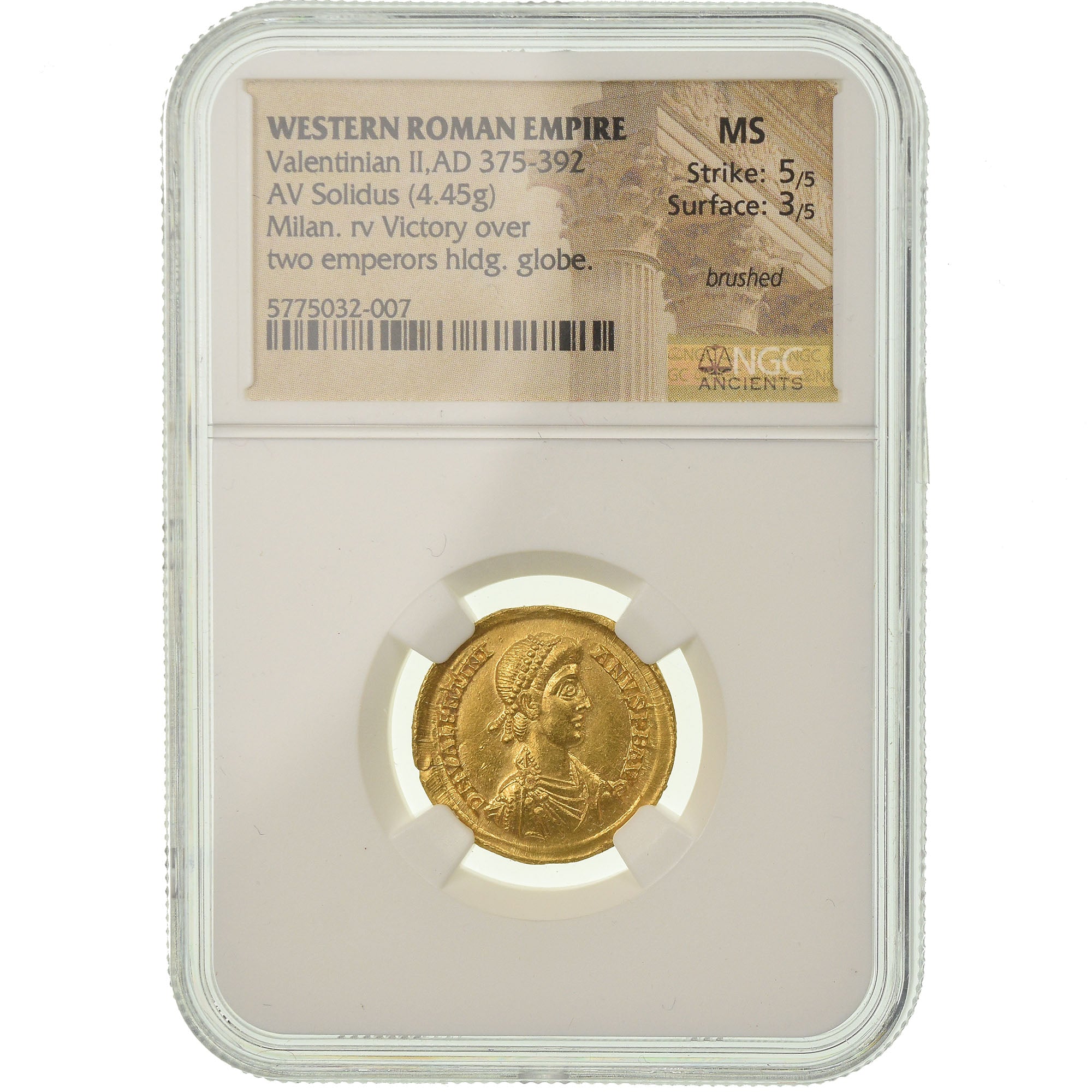 Coin, Valentinian II, Solidus, 375-392, Milan, Rare, graded, NGC, MS, MS(63)