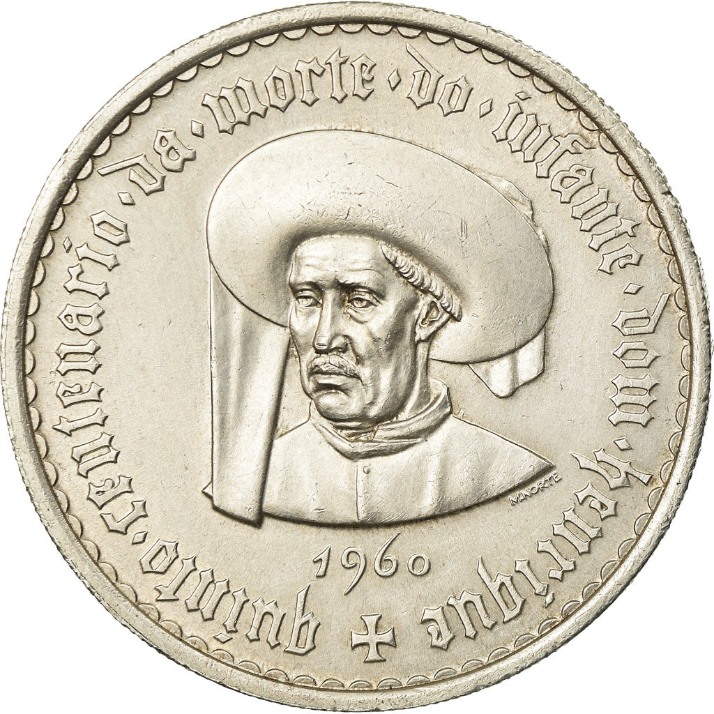 Coin, Portugal, 20 Escudos, 1960, MS(60-62), Silver, KM:589