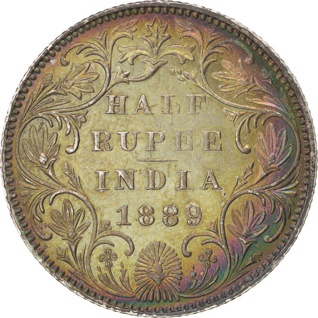 INDIA-BRITISH, 1/2 Rupee, 1889, KM #491, MS(60-62), Silver, 5.84