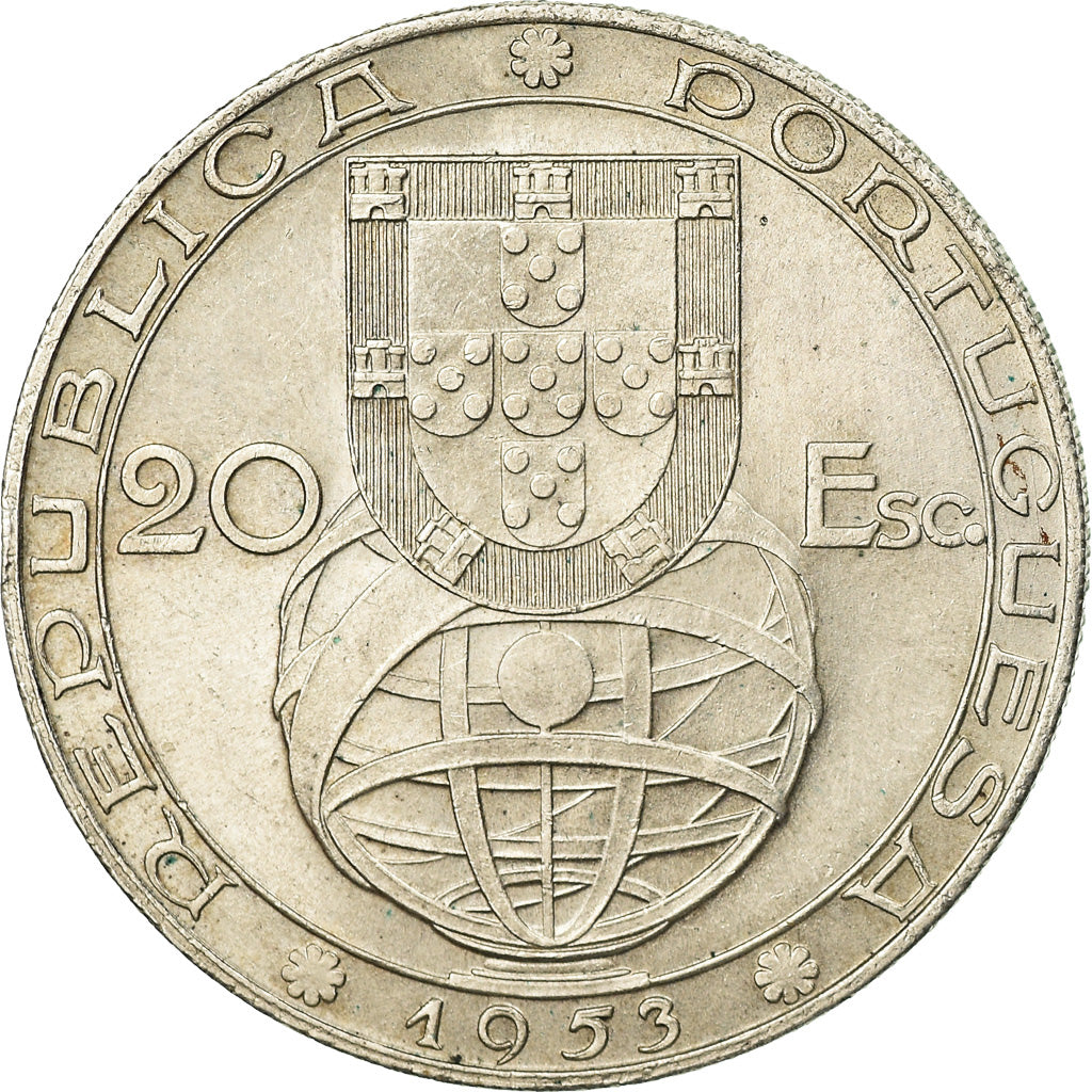 Coin, Portugal, 20 Escudos, 1953, MS(60-62), Silver, KM:585
