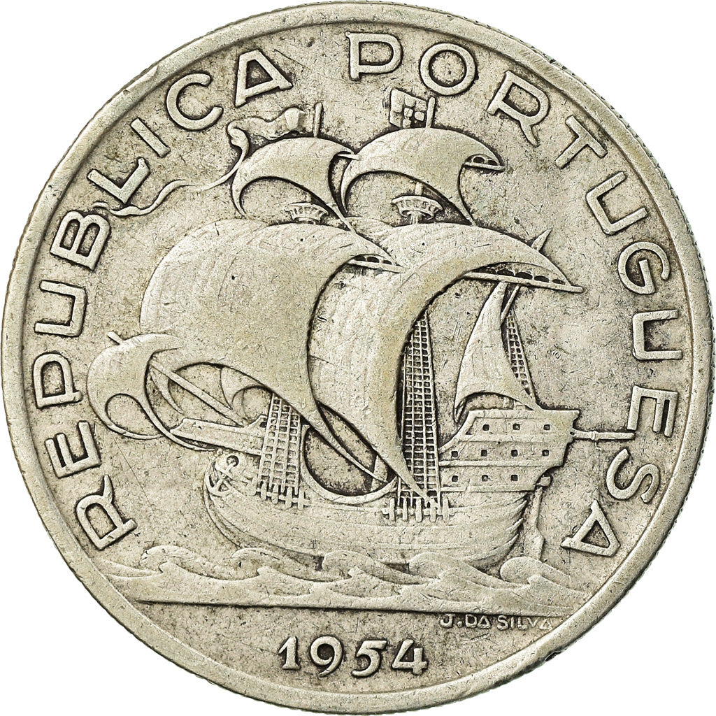 Coin, Portugal, 10 Escudos, 1954, VF(30-35), Silver, KM:586