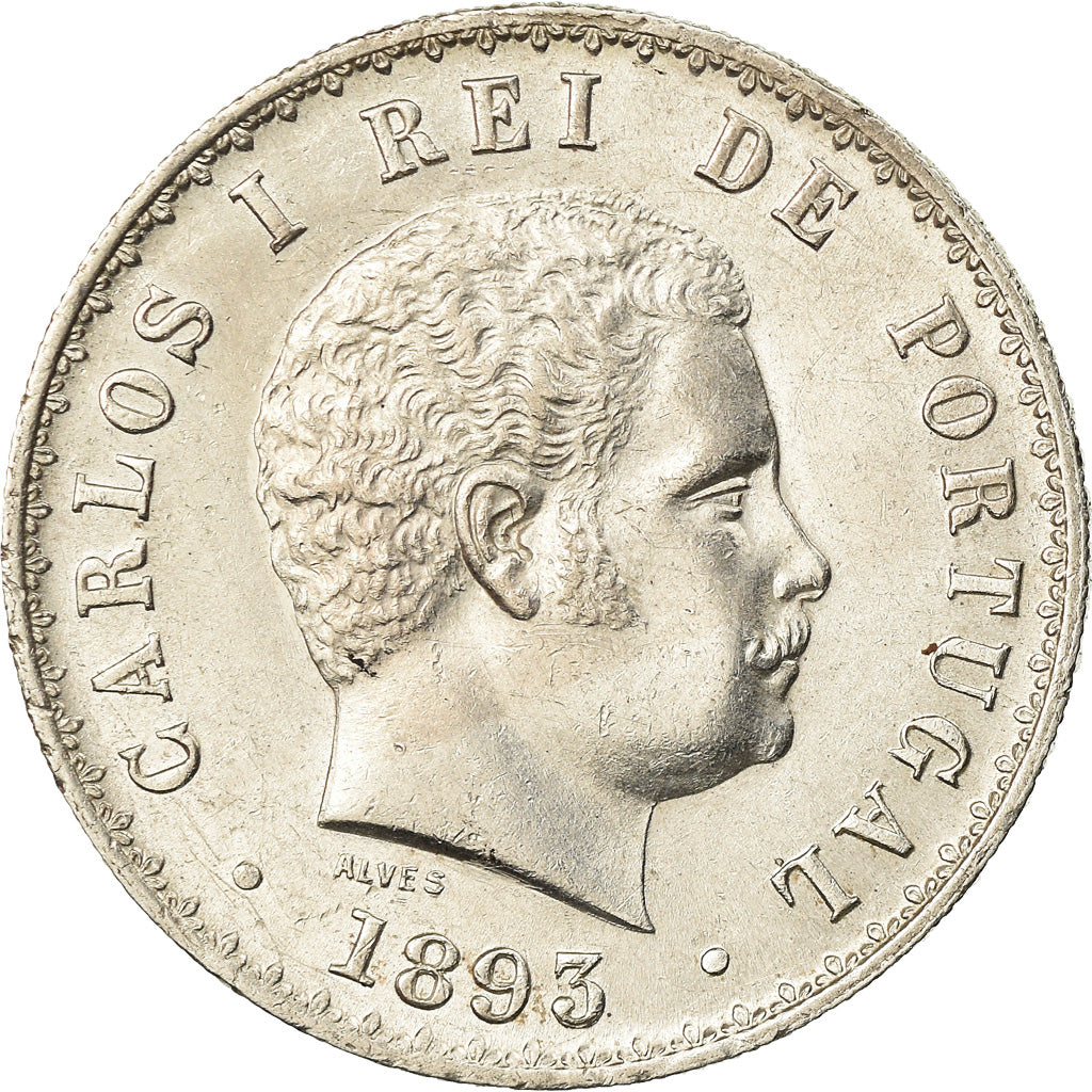 Moneta, Portugal, Carlos I, 500 Reis, 1893, AU(50-53), Srebro, KM:535