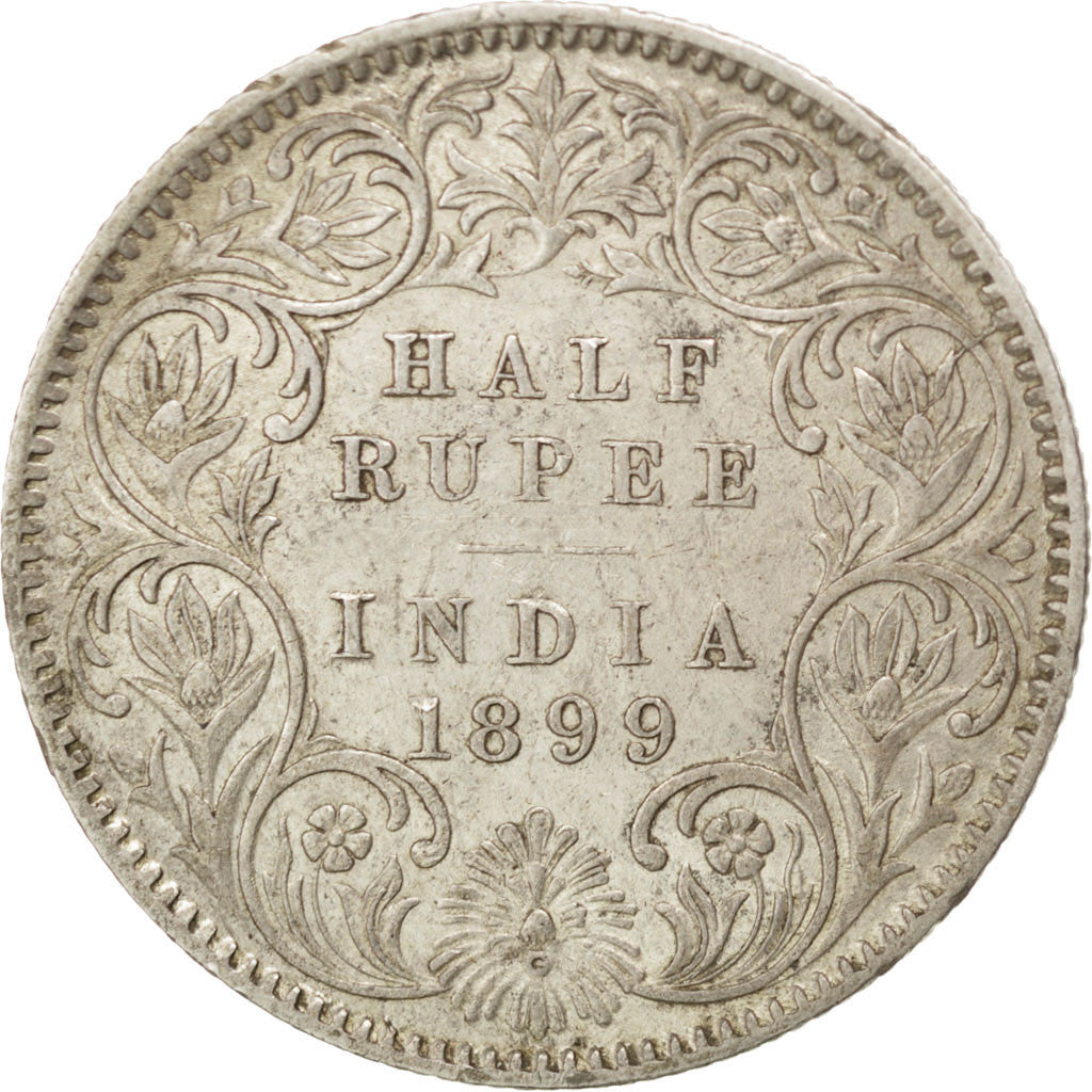 Coin, INDIA-BRITISH, Victoria, 1/2 Rupee, 1899, AU(50-53), Silver, KM:491