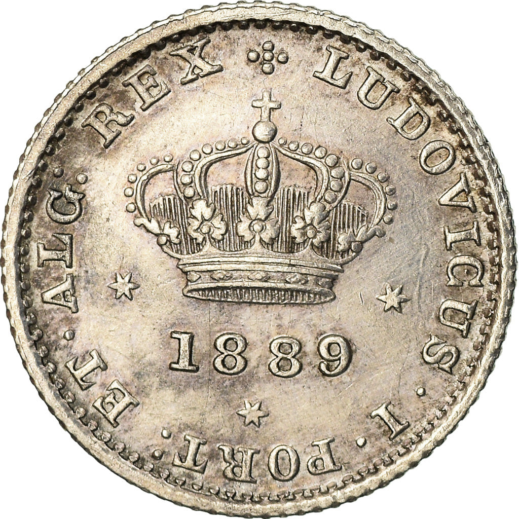 Coin, Portugal, Luiz I, 50 Reis, 1889, MS(60-62), Silver, KM:506.2