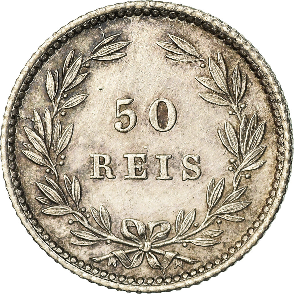 Coin, Portugal, Luiz I, 50 Reis, 1889, MS(60-62), Silver, KM:506.2