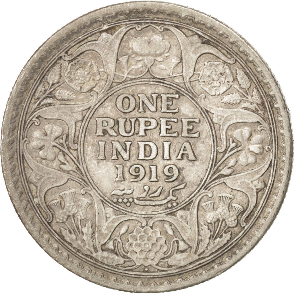 INDIA - BRITANNICA, George V, Rupee, 1919, BB, Argento, KM:524