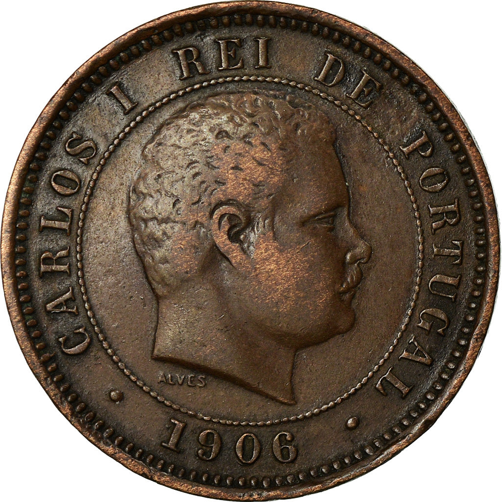 Moneda, Portugal, Carlos I, 5 Reis, 1906, MBC, Bronce, KM:530